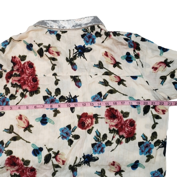 Aratta Silent Journey Floral Print Shirt Sz L Velvet Collar Boho Whimsy Fairy - Picture 15 of 16